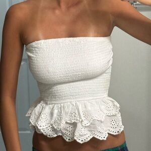 White strapless crop top